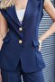 Women's Collared Vest with Pocket Flaps and Double Buttons, Lightweight Lycra Fabric - Navy Blue - 6