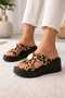 Melinta Gold Detailed Wedge Heel Leopard Pattern Women's Slippers - 5