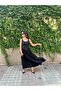 Thick Strap Skirt, Gathered Combed Cotton Black Dress
