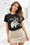 Women's Black 100% Cotton Printed Crew Neck Short Sleeve T-Shirt - 3