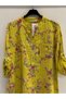 Women's Yellow Italian Line and Floral Patterned Fakir Cufflinks Judge Collar Blouse 40 - 44 Size - 3