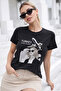 Women's Black 100% Cotton Printed Crew Neck Short Sleeve T-Shirt - 5