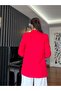 Red Blazer with Ruffle Detail on the Sleeves - 5