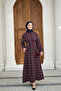 Women's Plaid Pattern Bronchus Detail Back Tie Dress Burgundy - 2