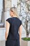 Women's Linen Look Double Breasted Wrap Off-Shoulder Vest Blouse-Black - 6