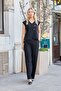 Women's Linen Look Double Breasted Wrap Off-Shoulder Vest Blouse-Black