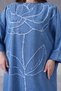 Women's Wide-Fit Long Denim Dress with Embroidered Flowers and Stone Decorations on the Front - 4