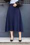 Women's High Waist Corseted Knitted Belted Midi Skirt - Navy Blue - 3