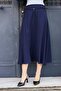 Women's High Waist Corseted Knitted Belted Midi Skirt - Navy Blue - 5