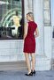 Double-Breasted Wrap Front Gathered Shawl Collar Sleeveless Lycra Crepe Fabric Dress-Burgundy - 6