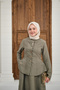 Women's Snap Fastener Skirt Suit with Stitching Detail Green - 3