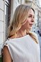Women's Linen Look Boat Neck Asymmetrical Pleated Gathered Blouse-Cream - 7