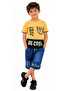 Boy's Be Cool Text Patterned T-Shirt and Denim Shorts Yellow Color Two-Piece Set
