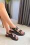 Women's Miko Brown Patent Leather Sandals with Three Buckle Details - 2