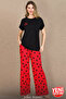 Heart Patterned Wide Leg Pajamas Crew Neck Black Short Sleeve Pajamas Set 12686 - 5