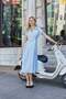 Women's Modal Diagonal Double-Breasted Wrap Collar Skirt with Pleated Pockets, Midi Length Below the Knee Dress-Blue - 2