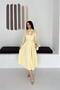 Women's Yellow Shirt Collar Transparent Top Detailed Belted Midi Length Dress Nbk4581 - 2