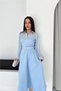 Women's Baby Blue Shirt Collar Transparent Top Detailed Belted Midi Length Dress Nbk4581 - 2