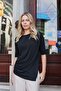 Women's Lycra Silky Textured Modal Combed Cotton Boat Neck Above Elbow Pleated Asymmetrical Blouse-Black