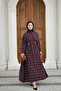 Women's Plaid Pattern Bronchus Detail Back Tie Dress Burgundy - 5