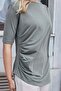 Women's Lycra Silky Textured Modal Combed Cotton Boat Neck Pleated Asymmetrical Blouse Above Elbow Length-Khaki - 5