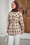Women's Plaid Pattern Waist Tie Shirt Khaki Green - 3