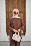 Women's Collar Button Detail Elastic Waist Adjustable Two-Piece Suit Brown - 3