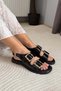 Women's Miko Black Patent Leather Sandals with Three Buckle Detail - 5