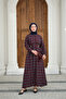 Women's Plaid Pattern Bronchus Detail Back Tie Dress Burgundy - 4