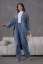 Women's Front Sequin Embroidered Stone and Pearl Embellished Denim Kimono Cardigan and Denim Trousers Top and Bottom Set - 4