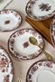 Antique Rose 19 Piece 6 Person Porcelain Breakfast Set Burgundy-Brown Floral Patterned - 4