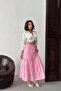 Women's Pink Elastic Waist Flared Maxi Skirt Nj134 - 3