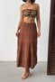Women's Brown Elastic Waist Muslin Midi Skirt Nj132 - 4