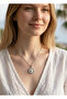 Steel silver stone pearl flower necklace - 25ctr409
