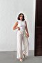 Women's Beige Elastic Waist Draped Trousers Nj139 - 5