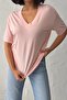 Women's Powder V-Neck Short Sleeve Basic T-Shirt Nj144 - 3