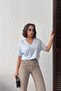 Women's Light Blue V-Neck Short Sleeve Basic T-Shirt Nj144