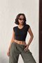 Women's Black V-Neck Short Sleeve Slim Fit T-Shirt Nj140 - 7