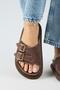 Lirio Women's Genuine Leather Single Strap Double Buckle Brown Slippers - 6