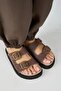 Sevalli Women's Leather Genuine Leather Double Buckle Brown Slippers - 3