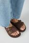 Lirio Women's Genuine Leather Single Strap Double Buckle Brown Slippers