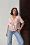 Women's Powder V-Neck Short Sleeve Basic T-Shirt Nj144