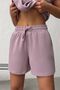 Women's Lilac Polo Collar Elastic Waist Top and Shorts Set Nj141 - 2