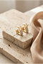 Women's Stone Detailed Square Shape Gold Earrings