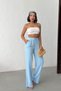 Women's Blue Waist Tie Detailed Muslin Trousers Nj131