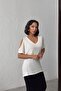 Women's Ecru Basic T-Shirt with Window Detail on Sleeves Nj153 - 4