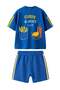 Boy's Cotton Cobalt Blue Printed T-Shirt and Shorts Top and Bottom Set - 3