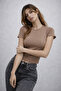 Women's Mink Crew Neck Slim Fit Crop T-Shirt - 3