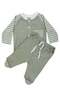 Unisex Green Ecru Striped Pocketed 2-Piece Set - 2