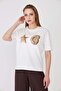 Starfish and Oyster Printed Comfortable Fit Basic T-Shirt Ecru